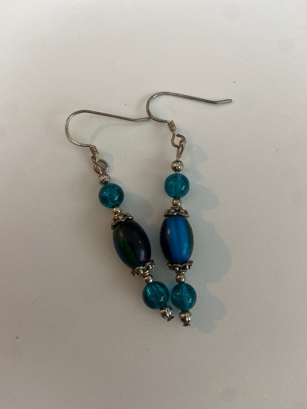 Vintage teal blue Beaded dangle Earrings